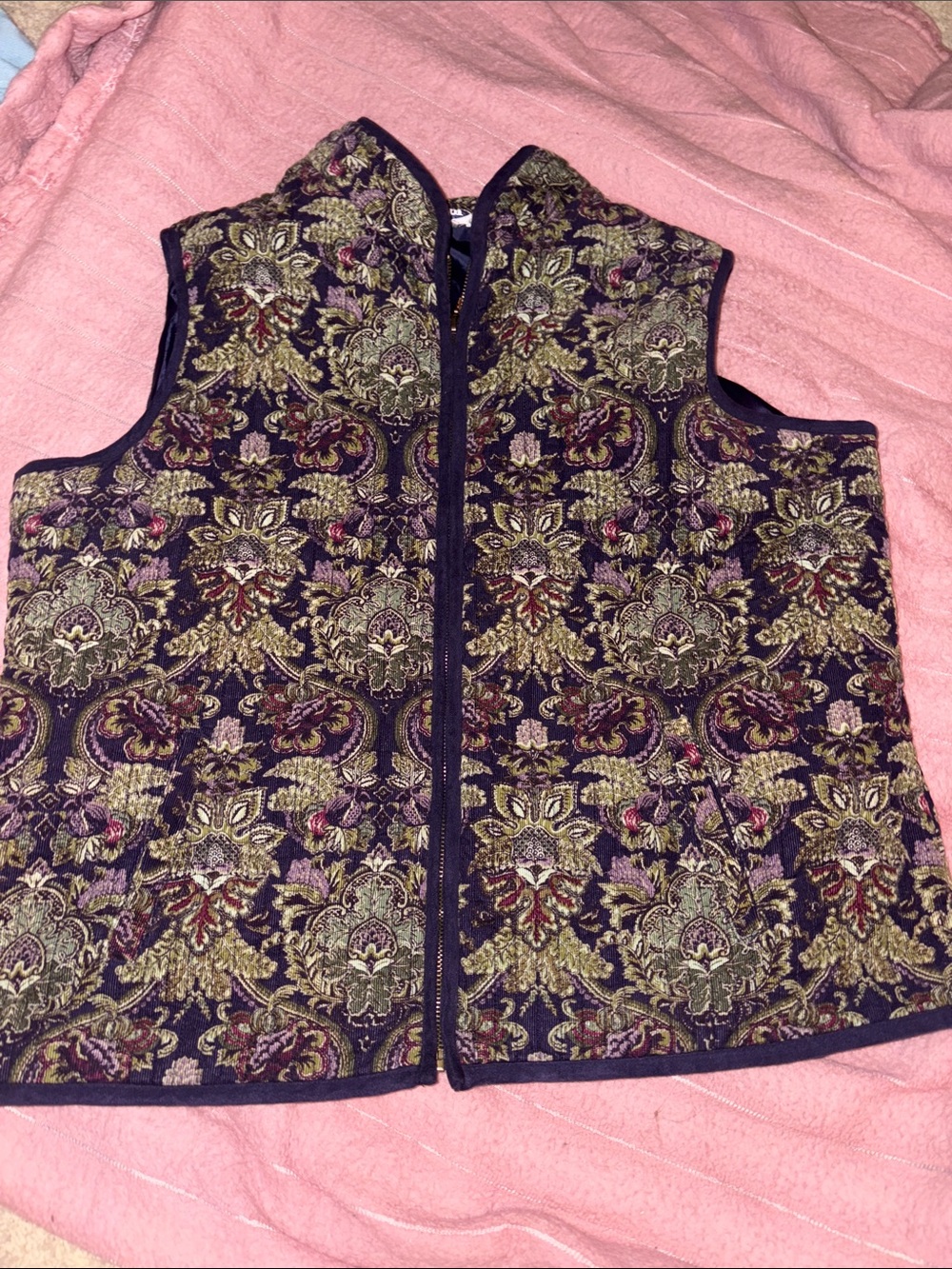 Women’s Embroidered Floral Vest - Navy with Olive Accents
